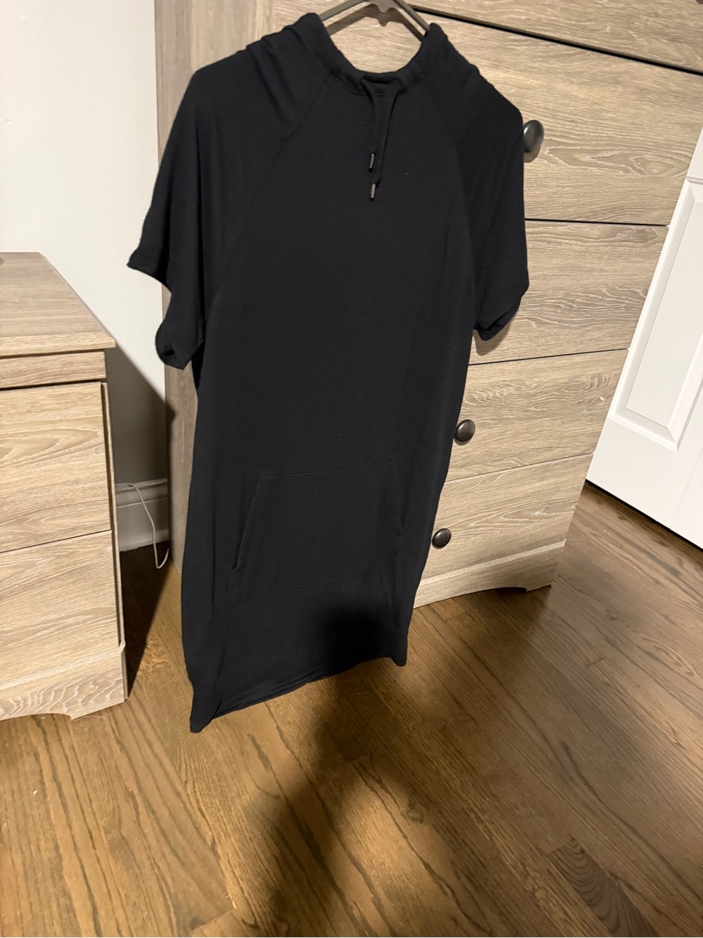 Athleta Black Short-Sleeve Hooded Dress